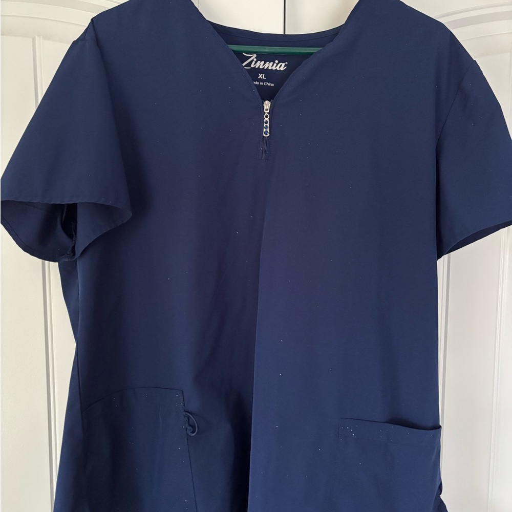Zinnia Navy Blue Scrub Top with slight sparkles